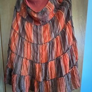 Pre loved Y2K Star City brown orange Sequin Tiered Midi Length skirt Size 11